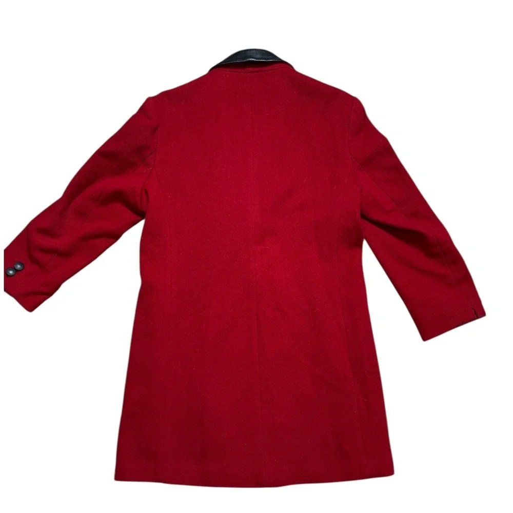 Vintage Fashions By Jill Women's Red Black‎ Trench Coat 100% Wool Leather Collar